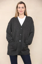 Women’s Long Sleeve Matching Button Open Front Aran Knit V-Neck Cardigan