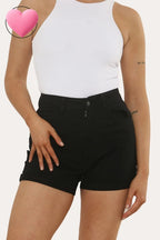 Women's stretch high-waisted rolled-up denim shorts