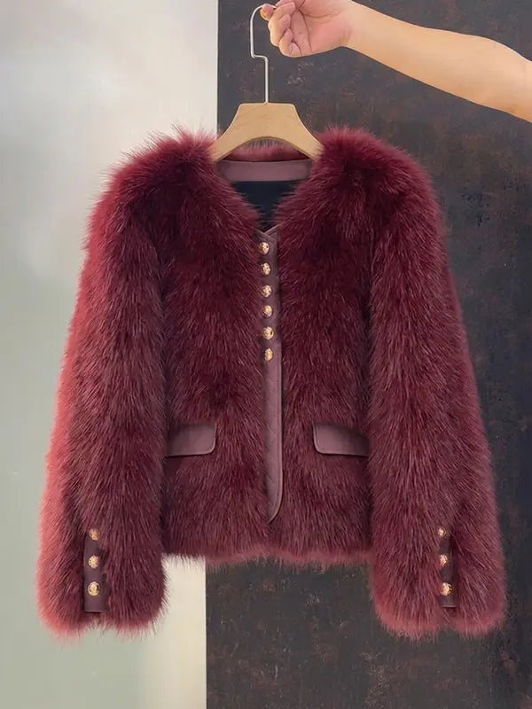 Women's Faux Fox Fur Coat Short Section Autumn Winter New Style Korean Version Commuting Real Fur Patchwork Outerwear