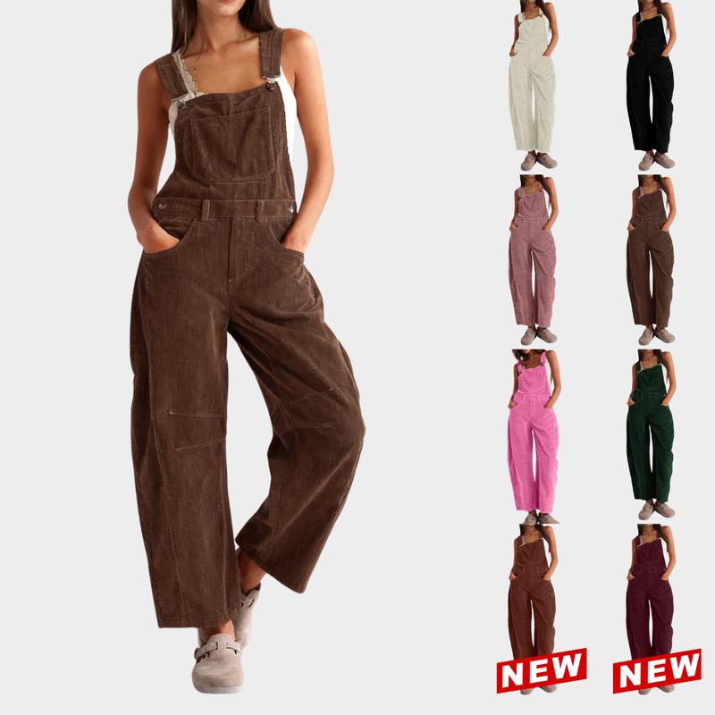 Corduroy Overalls for Women Barrel Wide Leg Bib Corduroy Pants Women Adjustable Romper Jumpsuit with Pockets