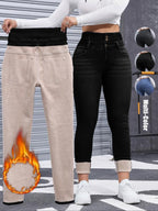 Women's High Elasticity Fleece Lined Thick Denim Jeans, Fall & Winter Fashion, Comfortable Slimming Jeans, Elegant Style
