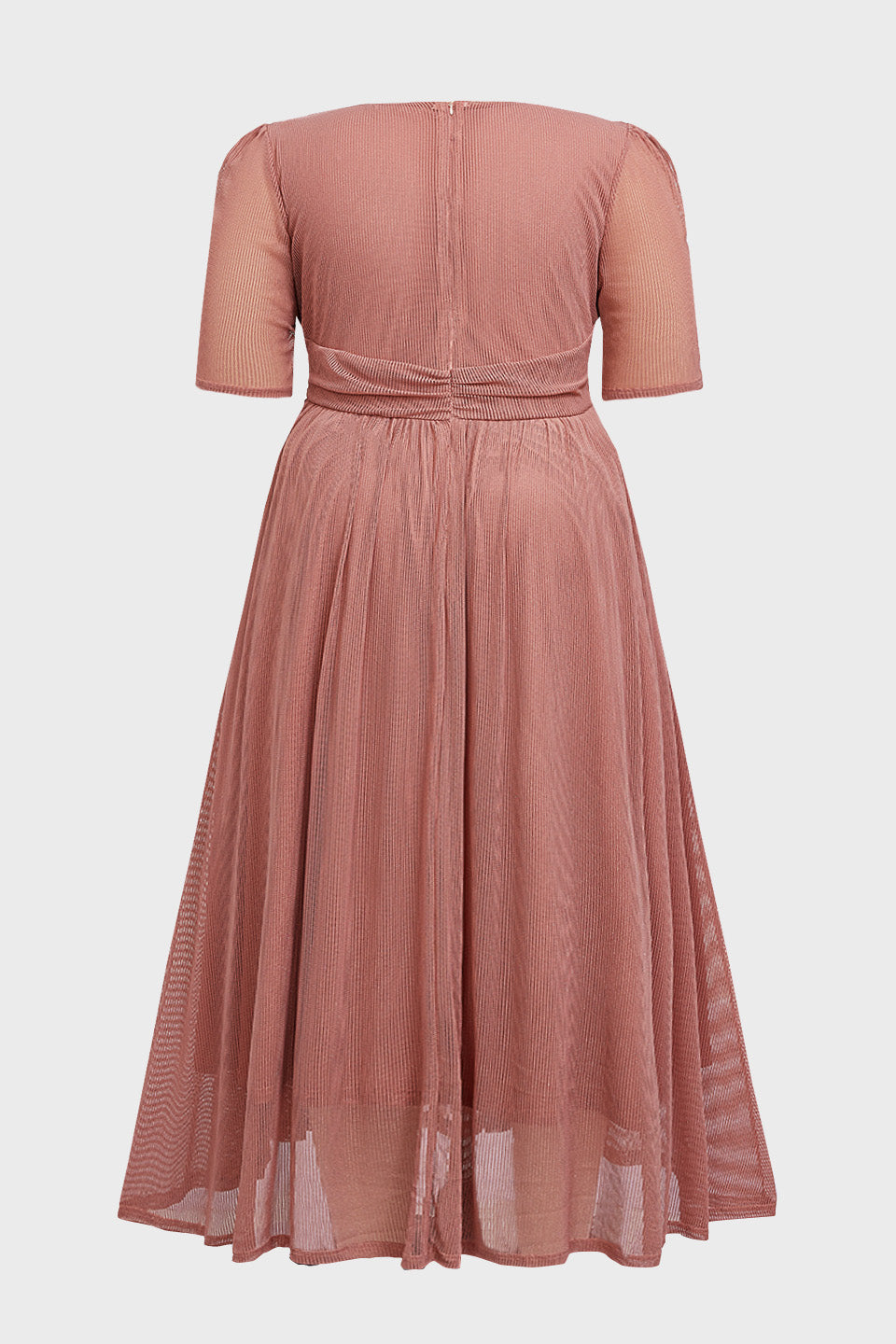 Curveins Plus Size V-Neck Short Sleeve Ruffle Hem Maxi Dress-Pink