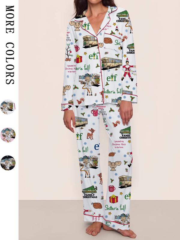 [Christmas Pajamas]Women's Christmas Pajama Set, Elegant Long Sleeve Top & Pants, Comfortable Home Wear, Fall Winter, Cute Holiday Gift Idea,christmas movie,Pajama Day,Pajama Party,christmas Vacation,EIF,Clark Christmas, Loungewear