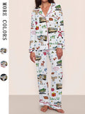 [Christmas Pajamas]Women's Christmas Pajama Set, Elegant Long Sleeve Top & Pants, Comfortable Home Wear, Fall Winter, Cute Holiday Gift Idea,christmas movie,Pajama Day,Pajama Party,christmas Vacation,EIF,Clark Christmas, Loungewear