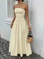 Women's Elegant Fashion Polka Dot Strapless Dress, Stylish Sleeveless Maxi Dress for Parties and Casual Wear Womenswear, Elegant Evening Dress