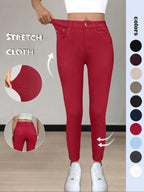 Women's Plain Pocket Button Leggings, Casual Comfy Skinny Pants for Yoga Gym Workout, Ladies Bottoms for Fall & Winter,T-Chic