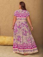 [Plus Size] Floral Print V-Neck Maxi Dress