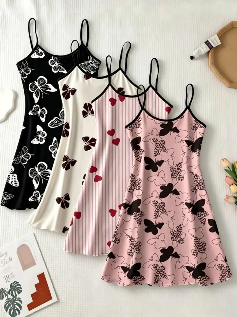 Women's All Over Print Cami Nightdress, Casual Soft Comfortable Spaghetti Strap Nightgown for All Seasons, Lady's Sleepwear for Indoor Wear, Breathable Sleep Dress