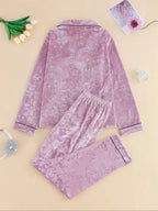 Women's Elegant Winter Pajama Set, Fitted Long Sleeve Button-Up Top & Warm Pants, Comfortable Home Wear for Cold Weather