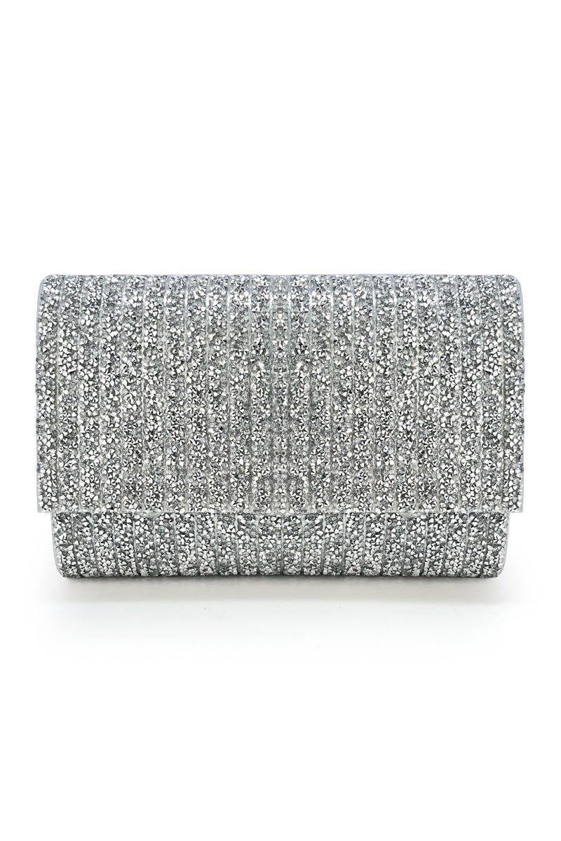 Curveins Silver Rhinestone Clutch Bag