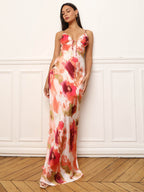 Pink satin-effect backless maxi dress