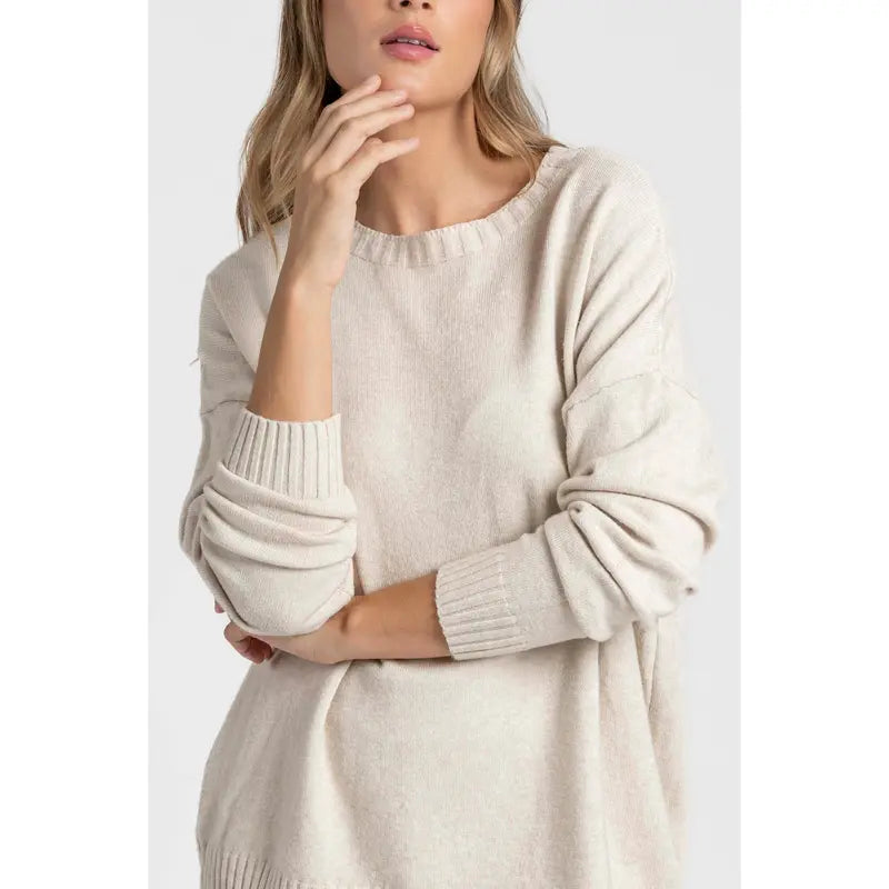 Two-piece knitwear set: long-sleeved T-shirt, crew neck, elastic waistband trousers, medium knit, comfortable and versatile, women's wear, suitable for everyday wear, especially for the changing seasons.