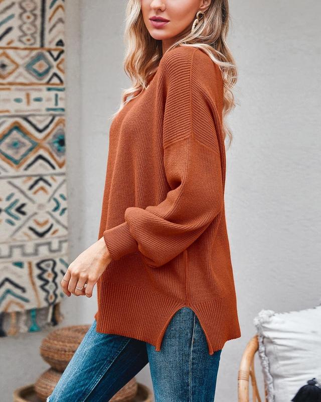Womens Oversized Tunic Sweaters Fall Slouchy Long Sleeve Ribbed Knit Side Slit Pullover Jumper