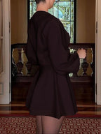 Women's Casual Half-High Neck Long Sleeve Knit Dress, Plain Color Loose-Fitting Sweater Dress, Fall & Winter Fashion