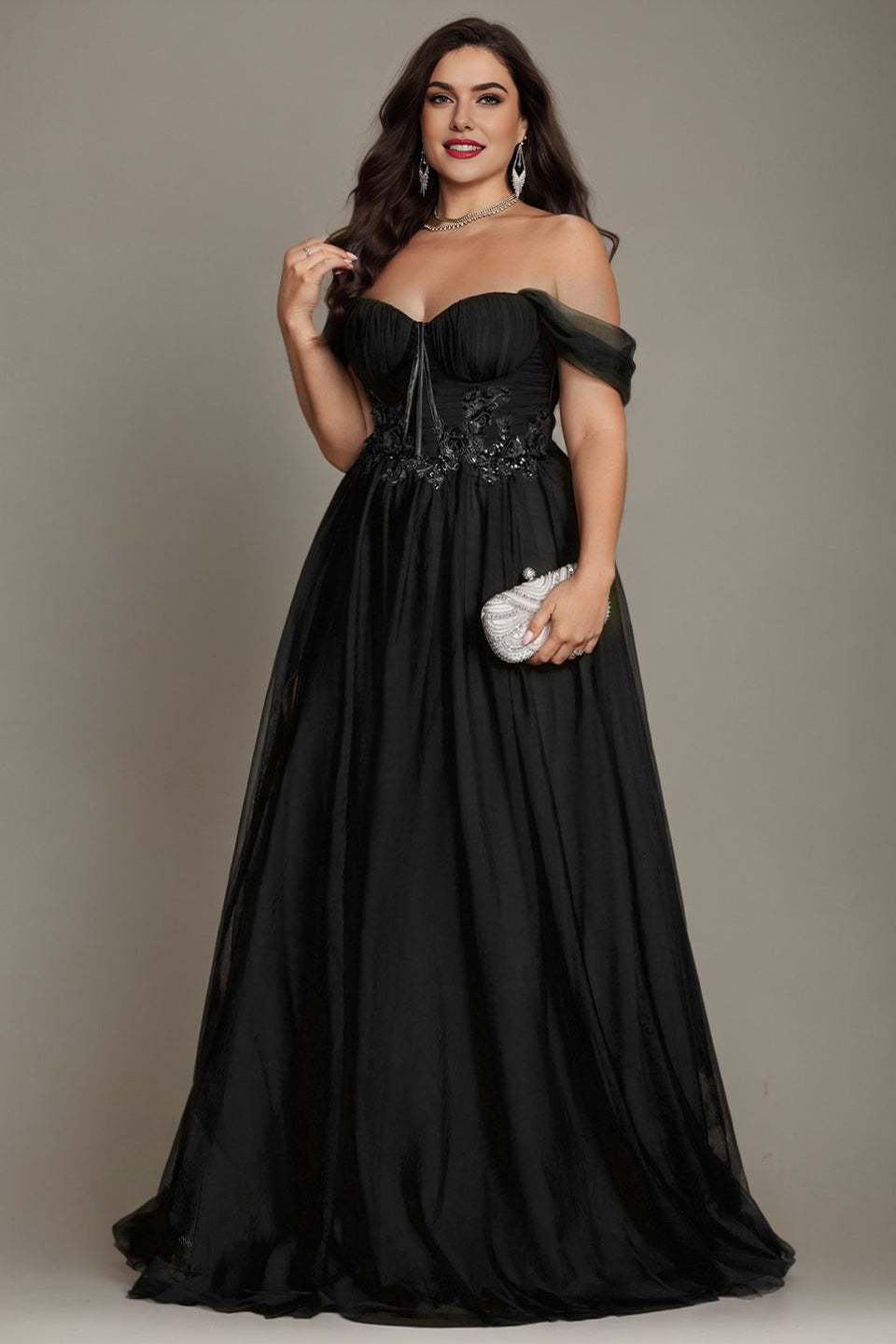 Curveins Plus Size Off-Shoulder Strapless Sleeveless Cinched-Waist Maxi Dress