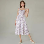 Women's Strappy Sleeveless Milkmaid Corset Flowy Midi Sundress