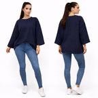 T-shirt uni oversize femme manches longues 100% coton – coupe ample, basique tendance