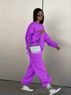 Women's Two-Piece Set Round Neck Sweatshirt and Loose Jogger Pants, Street Hip-Hop Casual Sporty, Fall & Winter Fashion