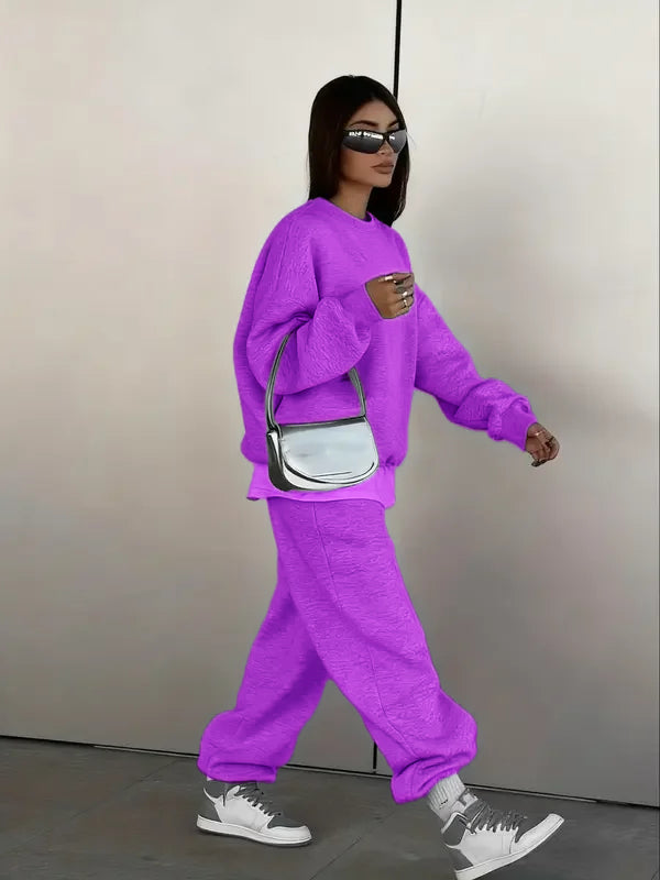 Women's Two-Piece Set Round Neck Sweatshirt and Loose Jogger Pants, Street Hip-Hop Casual Sporty, Fall & Winter Fashion