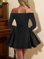 Women's Plain Off Shoulder Dress, Elegant Long Sleeve A Line Dress for Party Holiday Wedding Guest, Ladies Spring & Fall Clothes