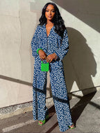 Women's Solid Button Front Shirt & Elastic Waist Pants Two-piece Set
