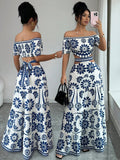 Women's off-the-shoulder short-sleeve floral dress with waist cutouts
