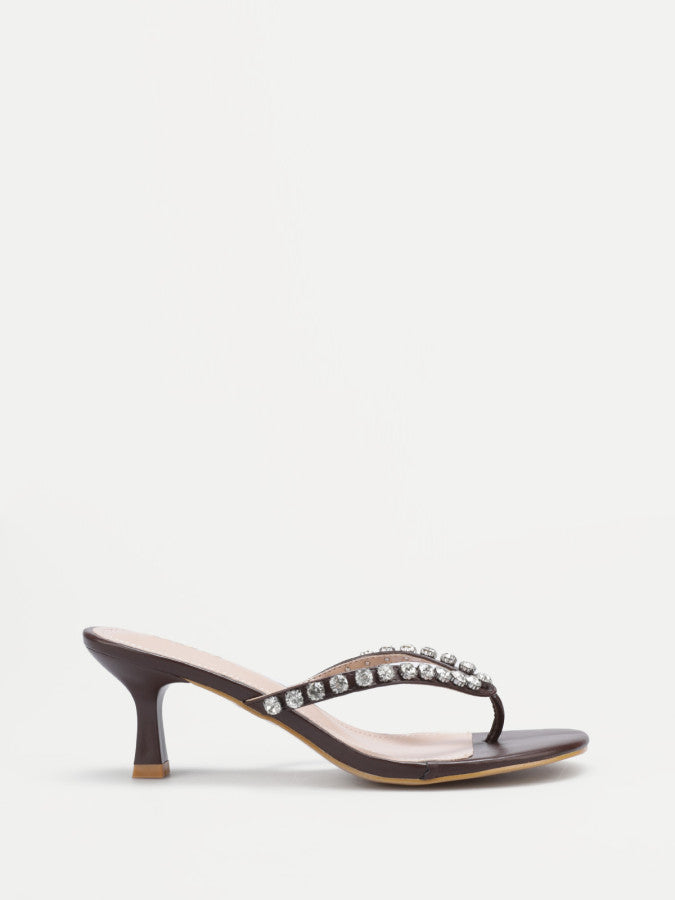 Tongs à strass et talon bobine