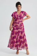 Curveins Plus Size V Neck Batwing Sleeve Cinched Waist Maxi Dress