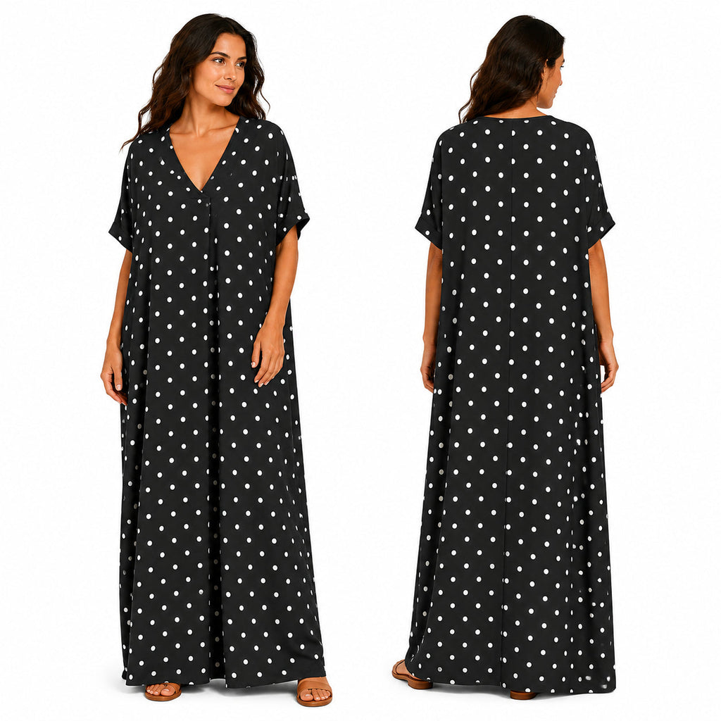 Robe Longue Oversize Femme à Pois Coupe Fluide Chic Été