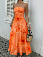 Women's Elegant Fashion Polka Dot Strapless Dress, Stylish Sleeveless Maxi Dress for Parties and Casual Wear Womenswear, Elegant Evening Dress