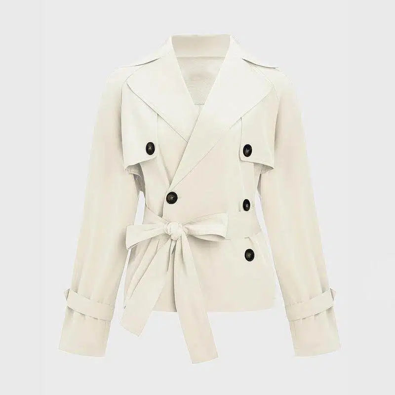 Women's Commuter Notch Lapel Double Breasted Detachable Belt Trench Coat, Fall & Winter Plain Wrap Tie Waist Outerwear Jacket, Elegant Trench Coat