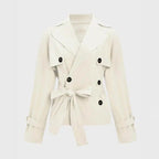 Women's Commuter Notch Lapel Double Breasted Detachable Belt Trench Coat, Fall & Winter Plain Wrap Tie Waist Outerwear Jacket, Elegant Trench Coat