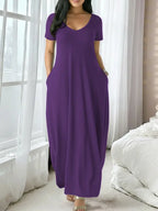 Women's Long Nightgown, Coffee Leopard Print, Casual Round Neck Long Sleeve Pocket Sleepwear, Soft Comfortable All-Season Loungewear