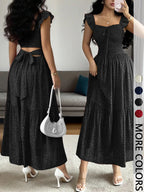 1 Piece Spring & Summer Ruffled Square Neck Polka Dot Maxi Dress