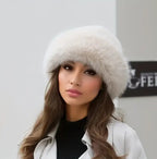 Elegant women's winter hat, thick and warm plush Mongolian hat with ear protection, elastic fit & soft faux fur trim, lightweight warmth for cold weather, outdoor activities.