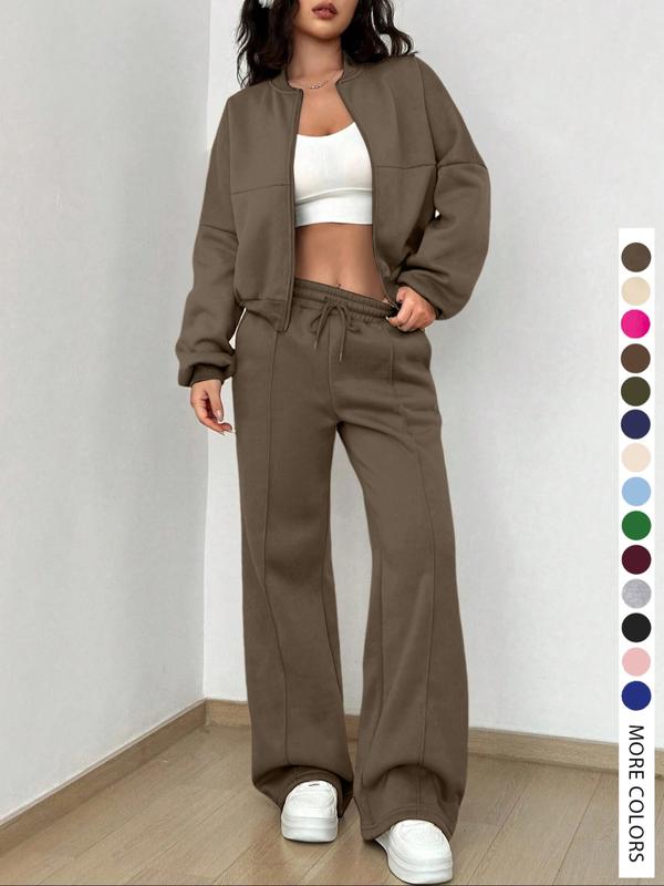 Women's Casual Striped Long Sleeve Zipper Jacket and Pants Set, Airport Wear, Fitted Natural Waist, Regular Length, All Seasons
