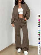Women's Casual Striped Long Sleeve Zipper Jacket and Pants Set, Airport Wear, Fitted Natural Waist, Regular Length, All Seasons