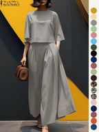 Women's Top & Wide Leg Pants Two-piece Set, Casual Fashion Minimalist Cozy Three Quarter Length Sleeve Top & Trousers for Daily Outdoor Wear, Ladies Clothes for All Seasons, Womenswear