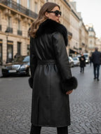 Women's Fall Winter Long Windproof Waterproof Jacket Coat, Comfortable Faux Fur Collar, Thick PU Leather, Slim Fit with Belted Design