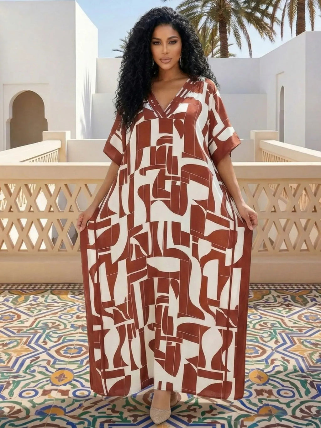 Women's Leopard Print Kaftan Robe – Loose-Fitting Beach Print Dress