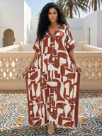 Women's Leopard Print Kaftan Robe – Loose-Fitting Beach Print Dress