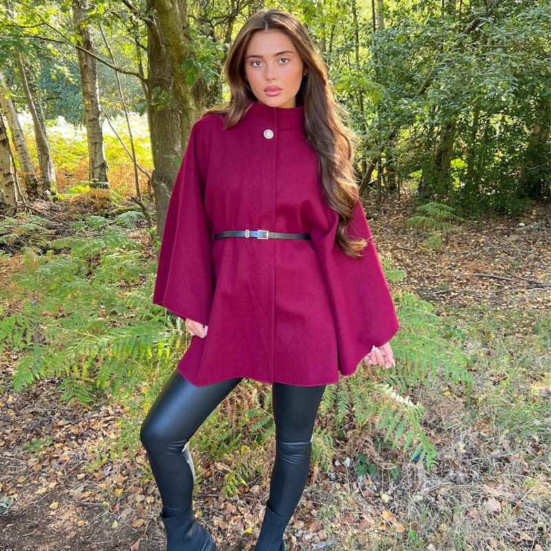 Belted Cape With Belt, High Neck with Button Fits Up To A Size30Autumn/Winter