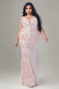 Curveins Plus Size V-Neck Spaghetti Strap Sleeveless Sequin Bodycon Maxi Dress
