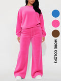 Women's Casual Fashion Long Sleeve Top & High Waist Straight Leg Pants Set, Autumn Winter, Comfortable and Stylish Clothing, Womenswear