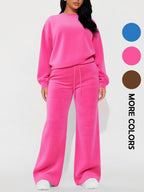 Women's Casual Fashion Long Sleeve Top & High Waist Straight Leg Pants Set, Autumn Winter, Comfortable and Stylish Clothing, Womenswear