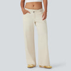 Asymmetric Low Rise Zipper Pockets Baggy Wide Leg Washed Casual Jeans