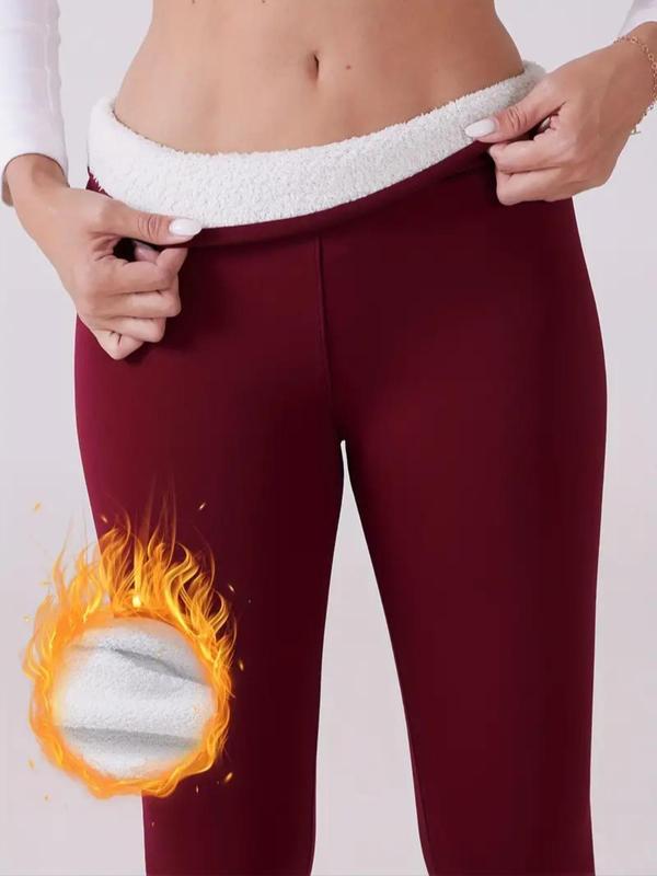 Women's Fleece Lined Lamb Velvet Leggings, High Waist Sporty Style, Fall & Winter Warmth, Tight-Fitting Plain Design, S-Xxl Sizes(gift) Fabric Womenswear