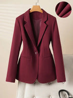 Women's Elegant One-Button Blazer Jacket, Slim-Fitting Long Sleeve Coat for Office Wear, Fall & Winter Fashion Outerwear