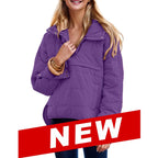 Women's Oversized Puffer Jacket Quilted Dolman Hoodies Pullover Long Sleeve Lightweight Warm Tops with Big Chest Pocket