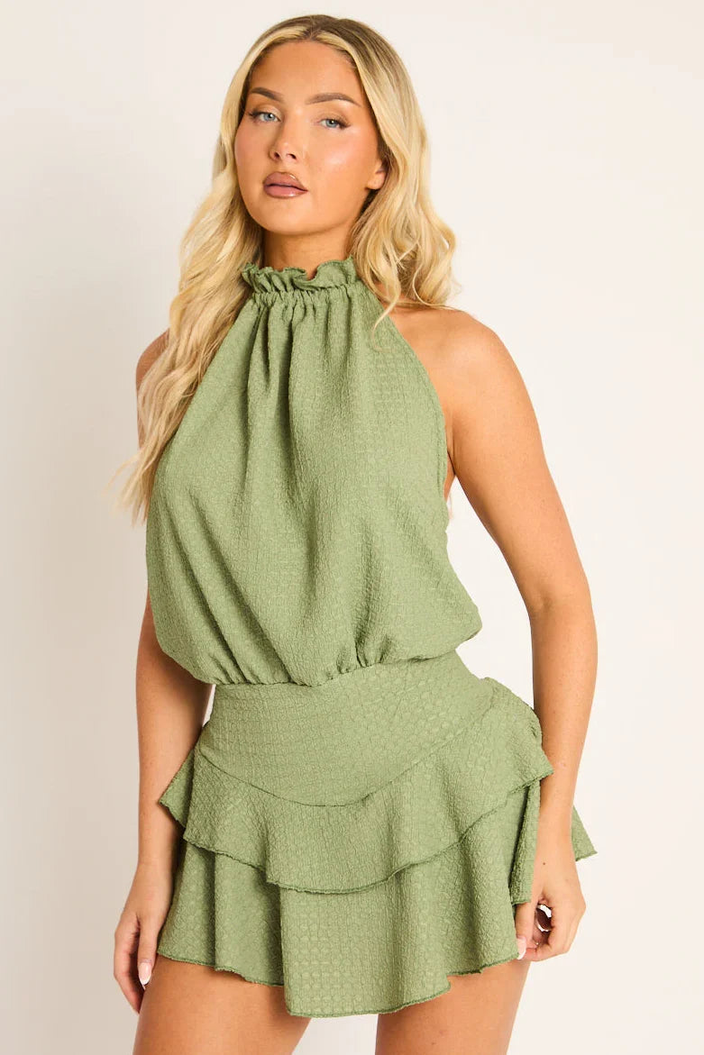 Black Textured Flippy Playsuit - Bernice